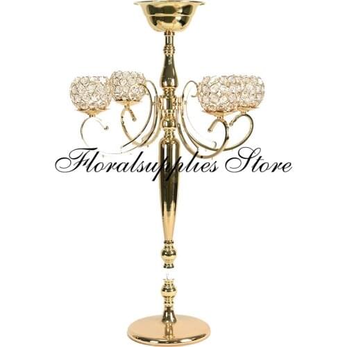 84 cm height 5-arms metal Gold/ Silver candelabras with crystal pendants wedding candle holder Event centerpiece