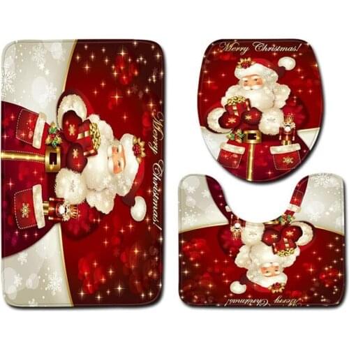 Ainolway Christmas Bath Mats Set 3 Piece Bathroom Mats Set Cover for Christmas Decoration Soft Bathroom Rugs Set Red Santa Claus
