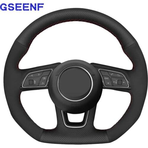 Car Accessories Steering Wheel Cover For Audi A3 (8V) A4 (B9) Avant A5 (F5) A1 (8X) Sportback Q2 2016-2019 Black DIY Soft Suede