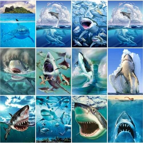 AZQSD Diamond Painting Shark Full Square/Round Drill Diamond Embroidery Animal Sea Home Decor Handmade Picture Of Rhinestones