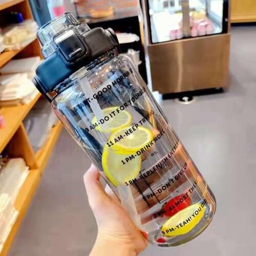 2000ml Tritan Material Water Bottle with Bounce Cover Sports Fitness Gym Water Bottle with Timer Reminder Clear Drink Bottle Jug