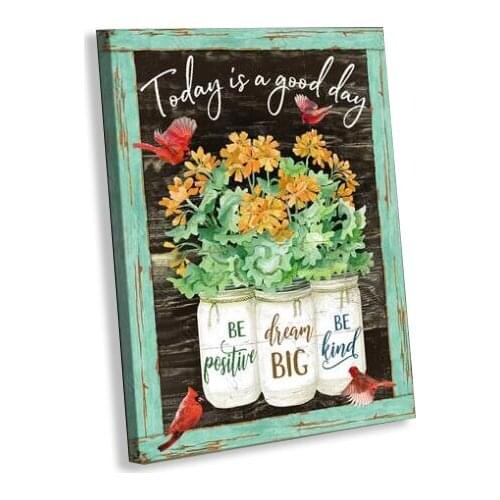 Rustic Floral Flowers Basket Canvas Painting Print Inspiration Words Room Posters Today is good day Printing For Living Room