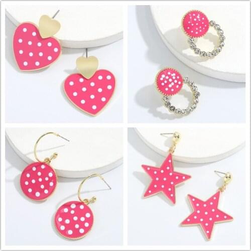 Dvacaman New Design Metal Earrings Pink Color Geometric Star Heart Drop Earrings for Women Girls Trendy Cute Jewelry Accessories
