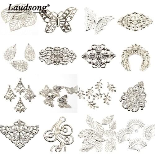Wholesale Filigree Crafts Hollow Leaves Embellishments Findings Bronze Vintage Ornaments DIY Charm Jewelry Making Accessories
