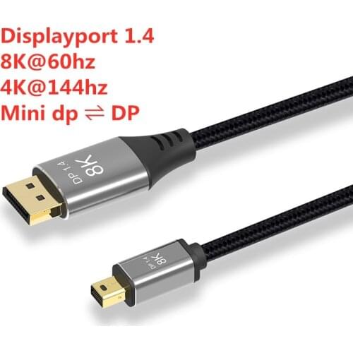 Mini DP to DP cable 4K@144hz 8K@60Hz Thunderbolt Mini DP to Displayport cable Bi-direction DP to Mini dp 1.4 cable for Macbook