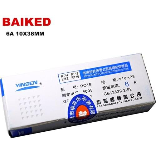 Ceramic fuses 10*38MM R015 RT18 AM2 gG RO15 6A 500V ∅10X38MM short circuit protection cylinder cap shape