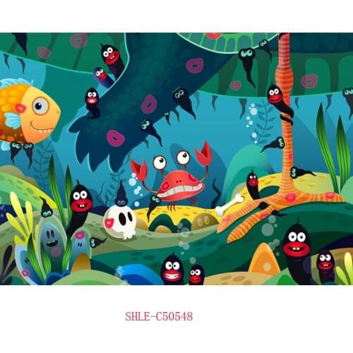 Cute Cartoon Shark Backdrop for Kids Birthday Theme Party Decoration Baby Photo Background 210521 SY-01