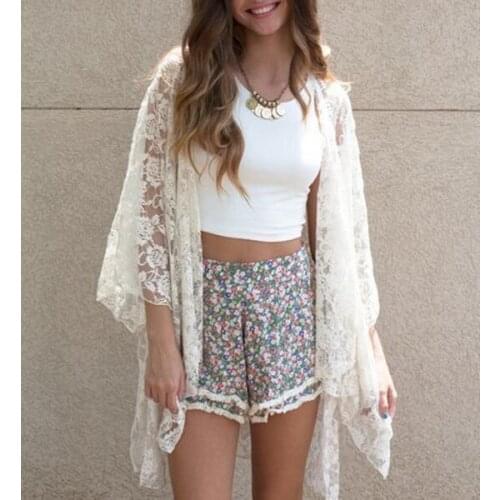 Fashion Women Summer Sweet Lace Hollow out Blouse Cardigan Shirt Tops Coat