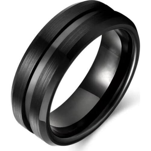 Fashion Mens 8mm stainless steel Rings Party Gift Simple Groove Black Rings for Men Jewelry Accessories