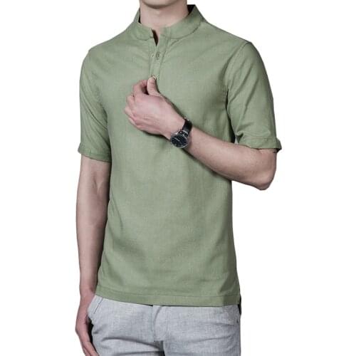 2020 Hot sale summer fashion men linen shirts short sleeve casual slim fit mens dress shirts (Asian Size) AYG247