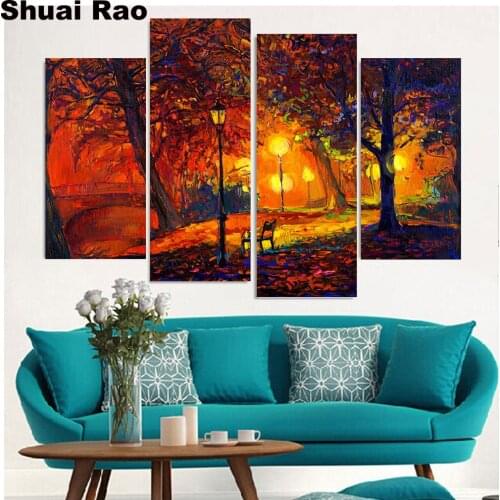 Full square drill,4pcs diamond painting lovers Garden Night Light pictures icon diamond embroidery cross stitch kits mosaic 5d