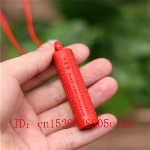 Scripture Pendant Necklace Chinese Natural Red Organic Cinnabar Buddhism Amulet Charm Jewellery Fashion Woman Gifts