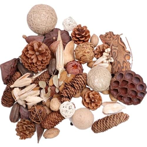 300g Natural Pine Cones Real Lotus Seedpods White Berry Dried Leaves Rattan Ball Home Party Wreath DIY Christmas Ornaments Decor
