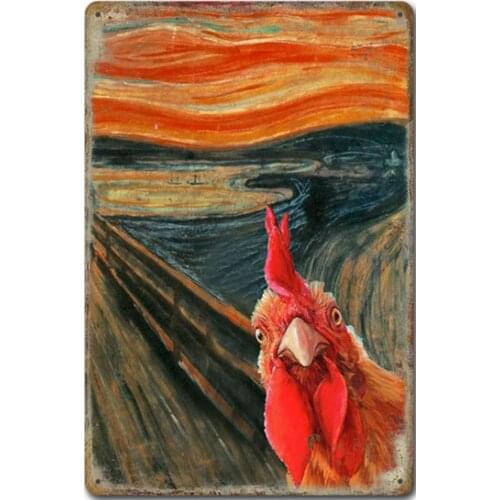 Original Retro Design Rooster Tin Metal Signs Wall Art in Famous Oil Painting | Thick Tinplate Print Poster Wall Decoration