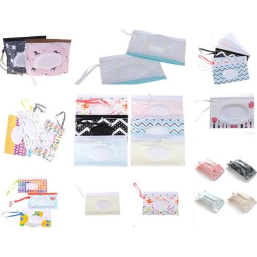 Portable Cartoon Baby Kids Wet Wipes Clutch Carrying Bag Wet Paper Tissue Container Dispenser Snap-strap Pouch Light Weight