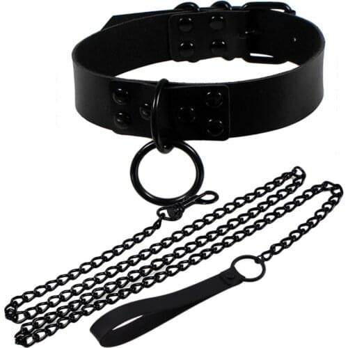 Sexy Adjustable PU Leather Plush Choker Creative Punk Chain Necklace Neck Cuff Restraints Bondage Muply Restraints Jewelries