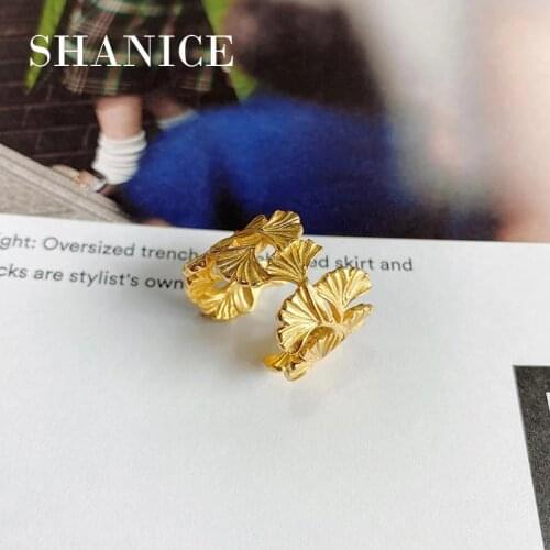 SHANICE 925 Sterling Silver Open Ring GinkgoLeaf Rings For Women Ladies Open Engagement Rings Girls Party Gifts Anillos
