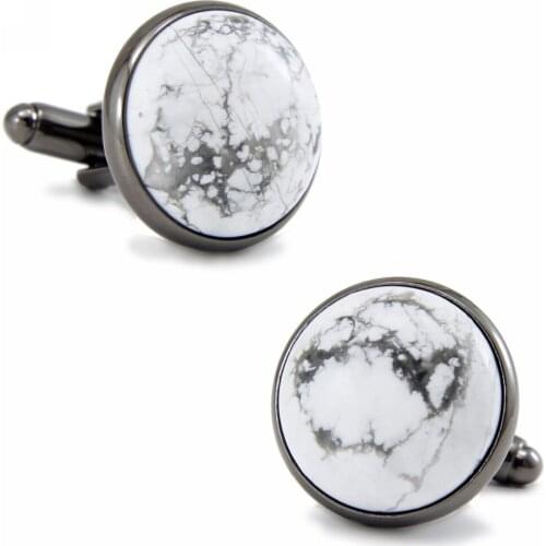 SPARTA Natural White pine stone Round cufflinks Ink and wash style mirror polishing metal mens Cuff Links + Free Shipping