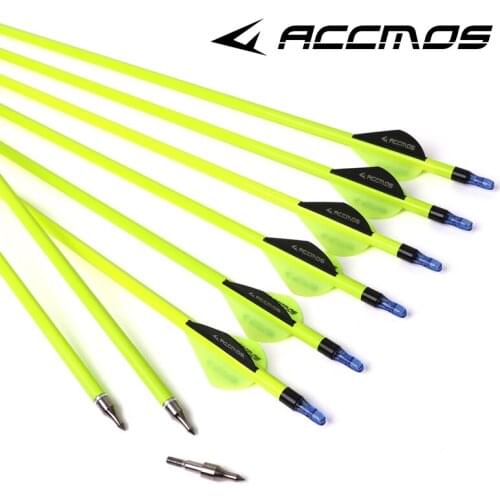6/12/24pcs 7.8 mm Mixed Carbon Arrow Spine 500 Fluorescent Green Shaft for Compound/Recurve Bow Archery Hunting Shooting