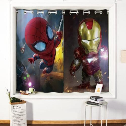 Marvel Iron Man Spider-Man free perforated blackout curtains childrens boys bedroom bay window short shades can be customized