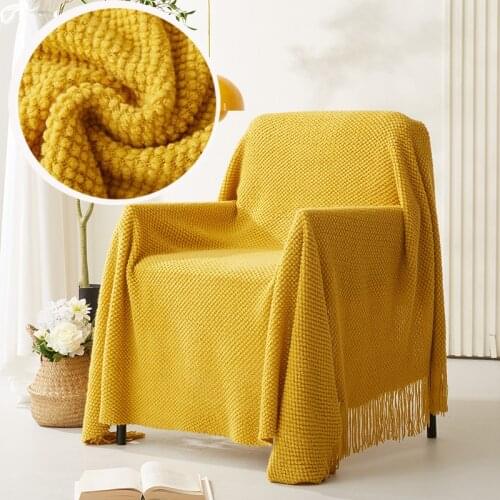 Nordic Knitted Blanket Travel Blanket Yellow Sofa Throw Blanket with Tassels Air Condition Blankets Anti-pilling Sofa Bed Cover
