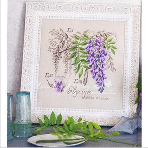 40X40CM, 14CT Top Quality Counted Cross Stitch Kit Glycine Sisteria Sinensis Purple Plant Tree Botanical Botanique DFEA