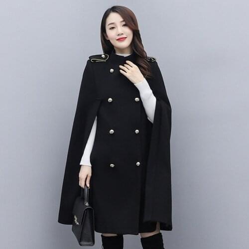Long Wool Cloak Jacket Women Double Breasted Military Oversized Streetwear Casual Wool Cape British Style Work Party Poncho Coat