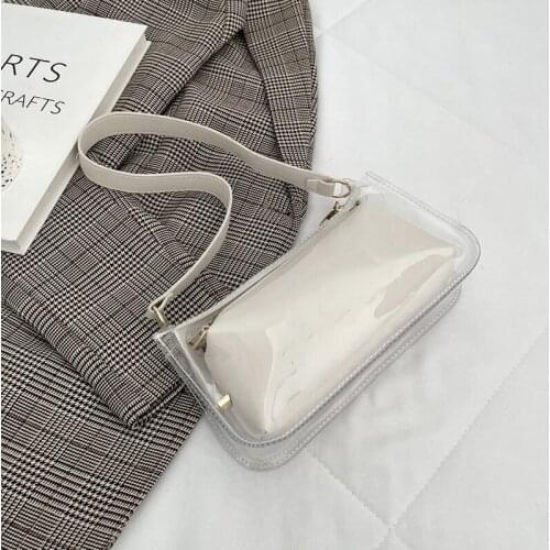 Women 2pcs Composite Crossbody Bag Retro PVC Underarm Bag Ladies Somple Small Handbags Transparent Shoulder Bag Tote Bag Clutch