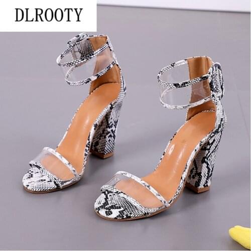 Woman Sandals Shoes 2019 Summer Style Pumps High Heels Peep Toe Buckle Strap Fashion Transparent Solid Gladiator Plus Size 34-43
