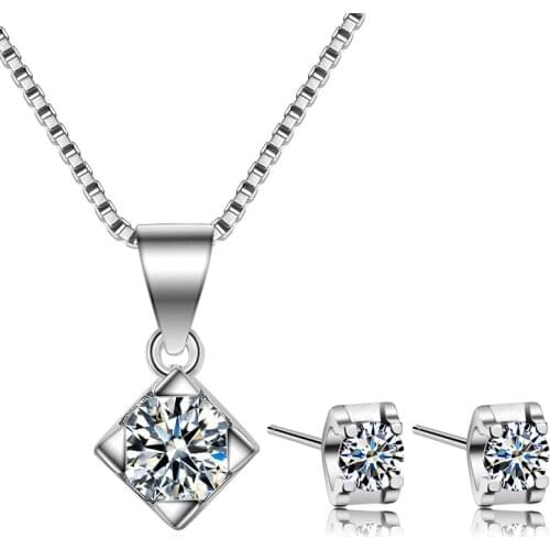 Simple 925 Sterling Silver Wedding Jewelry Sets for Brides aaa CZ Zircon Stud Earrings Pendants Necklaces Set Women Collares