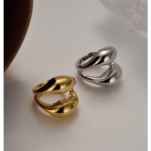 Korean Simple S925 Sterling Silver Open Ring Hollow Glossy Ring Female Ins Wind Opening Irregular Line Index Finger Ring