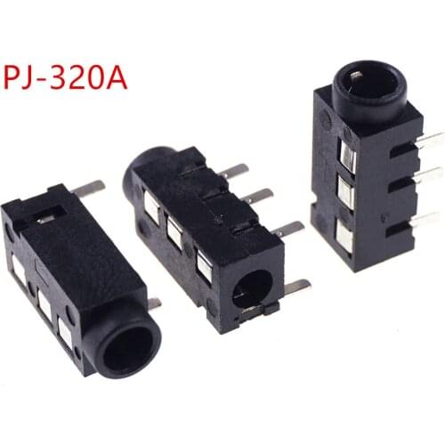10pcs Phone Jack 3.5 mm 4 Pins 4 Poles Stereo Socket for earphone plug Right Angle through hole PCB Tip Ring Sleeve Microphone