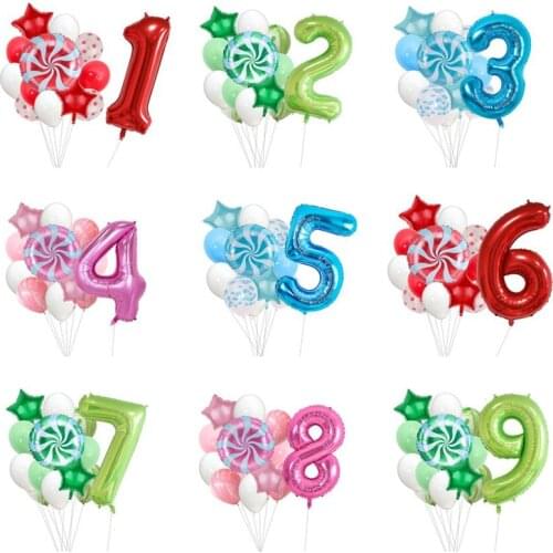 13pcs green candy numbers aluminum film balloon package wedding decoration holiday party birthday celebration baby shower toys