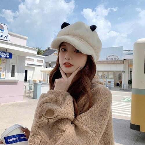 2021 fashion winter womens hat Imitation rabbit fur octagonal hat with visor hat for women autumn cap Men and women