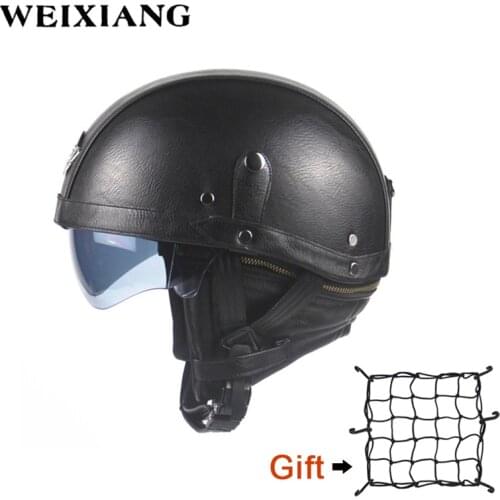 3/4 Leather Motorcycle Goggles Vintage Half Helmet For Biker Cruiser Scooter Touring Universal For Harley Helmet Net Free Send