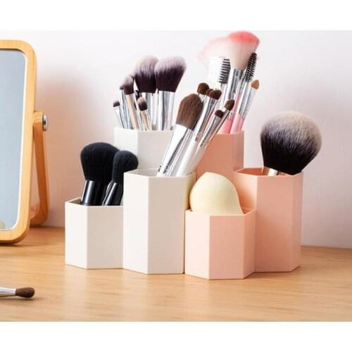 3 Lattices Makeup Brush Holder Storage Box Table Organizer Makeup Nail Polish Cosmetics Box Pen Holder Make Up Tools Kit