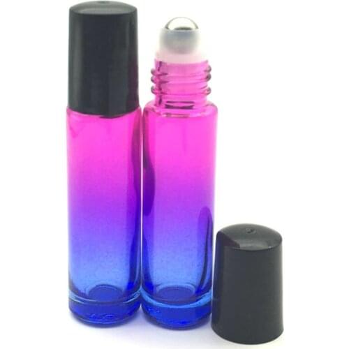 3pcs 10ml Gradient Red-blue Roll On Glass Vial Empty Fragrance Perfume Essential Oil 10cc Roller Bottle Black Plastic Cap