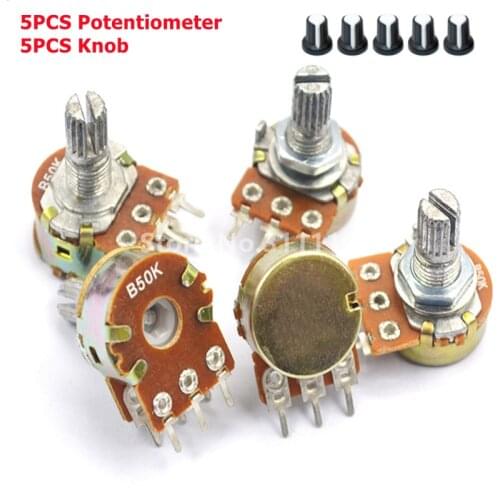 5 Sets WH148 1K 10K 20K 50K 100K 500K Ohm 15mm 3 Pin Linear Taper Rotary Potentiometer Resistor For Arduino with AG2 White Cap