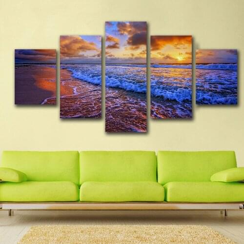 2017 Wall Art Canvas Painting Oil Painting 5pcs Beach Cloud Ocean Sand Sunset Wave Print Room Decor Picture Canvas No Frame