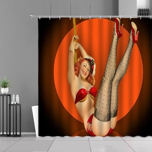 American Sexy Girl Woman Shower Curtain Set Waterproof Polyester Fabric Bathroom Curtains Home Bathtub Decor Screen With Hooks