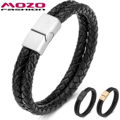 Genuine Leather Trendy Simple Male Female Bracelet Stainless Steel Buckle Bangle High Quality Jewelry