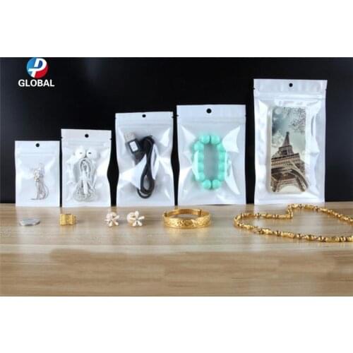 D&P 100pcs small size self seal zip lock Clear Pearl White Plastic storage bag Pearl film Plastic Poly gift/Boutique package bag