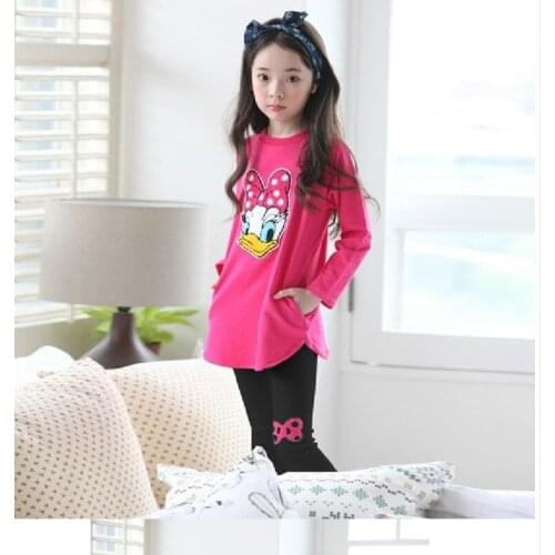 2018 spring Girls clothes Sets Cartoon Donald Duck Lovely print Children Tracksuit kids clothing suit toddler t shirt+pant 2-7