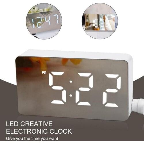 LED Mirror Alarm Clock Digital Snooze Table Clock Wake Up Light Electronic Large Time Temperature Display Home Decoration Clock