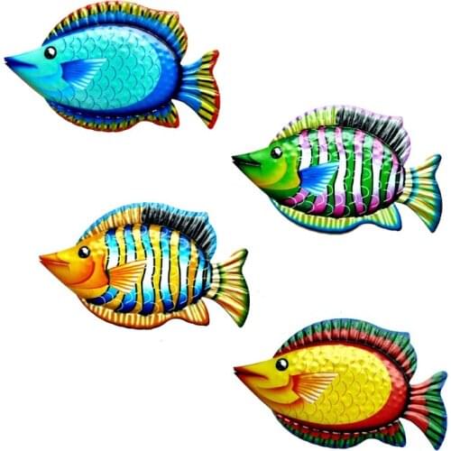 Metal Fish Hanging Wall Decor Art Bathroom Bedroom Sculpture Ornament for Garden Pool Patio Decoration