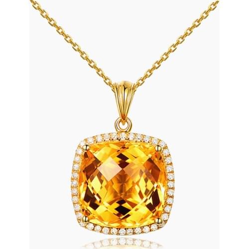 Fashion square yellow crystal citrine gemstones diamonds pendant necklaces for women 14k gold tone choker jewelry bijoux bague