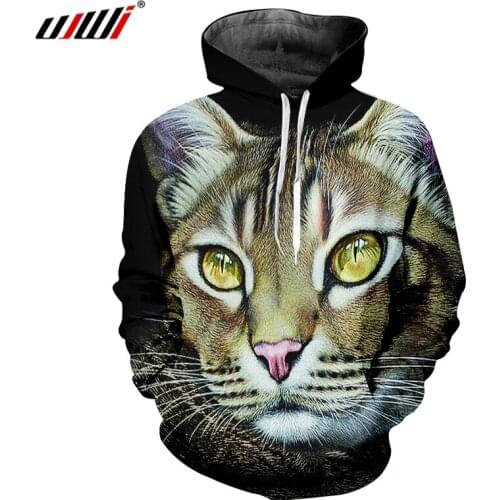 UJWI Man Creative New Amber Eye Animal Hoodies 3D Printed Interesting Beard Cat Oversized Couple Wear 6XL Pullover