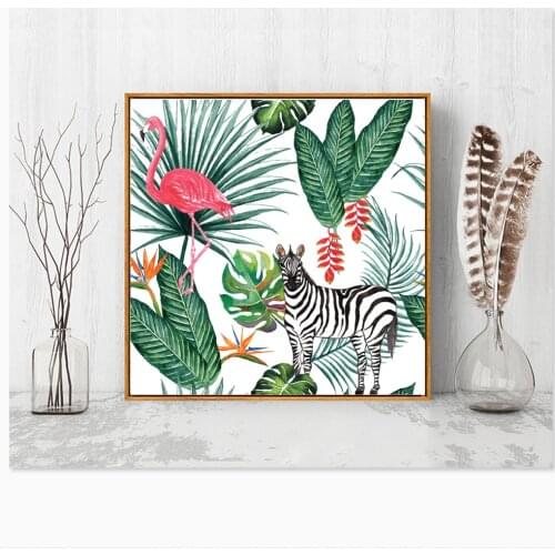 Canvas Print Painting Poster,Abstract Tropic Leaves Flamingo Zebra Flower Wall Picture Home Decor,Frameless Wall Decor LZ1006