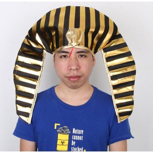 Novelty Men Egypt Egyptian Pharaoh King Hat Gold Black Striped Snake Headpiece Costume Party Props Gift