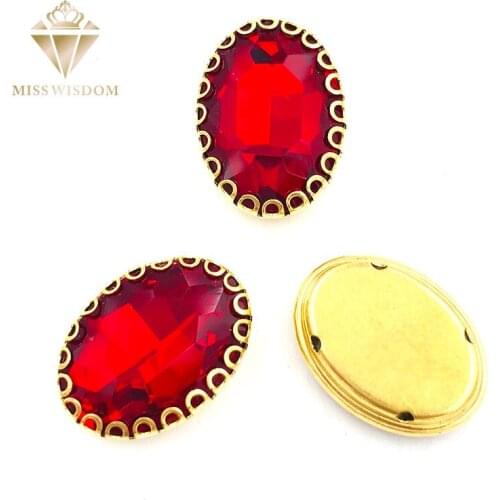 New Red oval glass crystal sew on rhinestones gold bottom lacy shape claws 6X8/8X10/10X14/13x18mm Diy clothing accessories